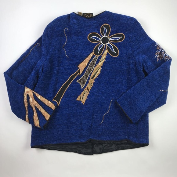 Julia Kin Womens Jacket Blue Black Floral M - Picture 4 of 6